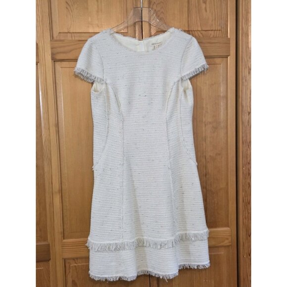 Rebecca Taylor Womens Dress 10 Fringe Tweed Shift Ivory Metallic - Picture 2 of 16